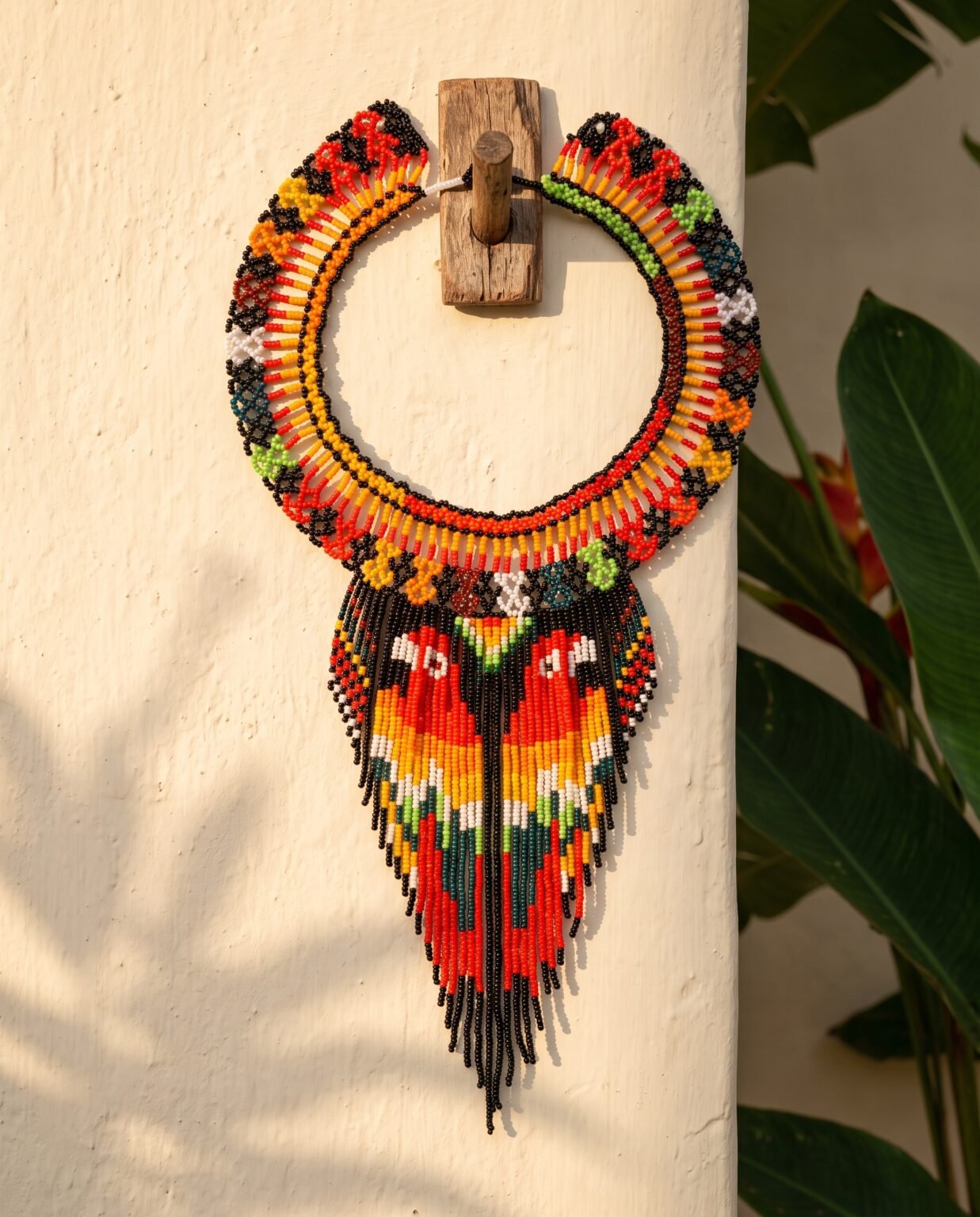 Collar Alas de Guacamaya en mostacilla tejido a mano